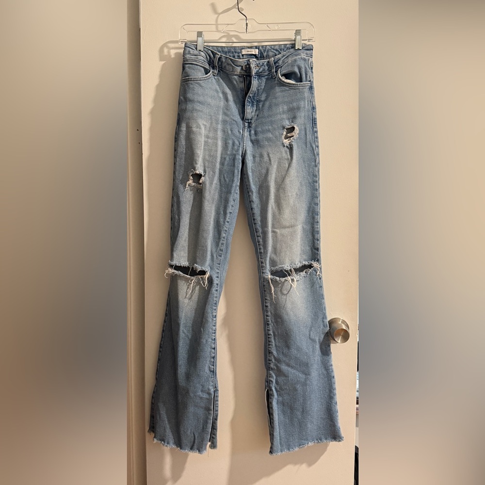 Forever 21 Light Blue Distressed Flare Jeans
